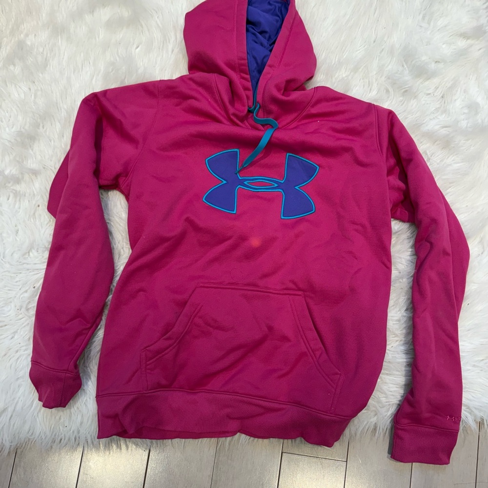 Under Armour Fuchsia Hoodie with Blue Emblem